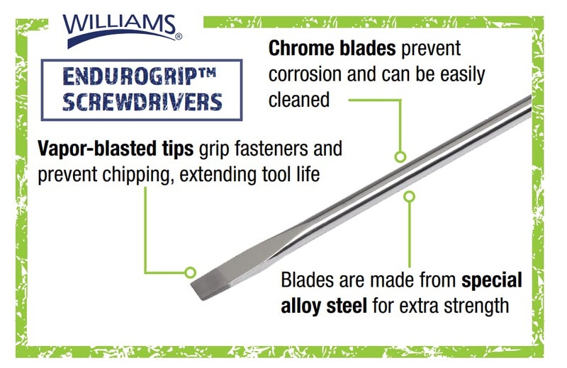 Williams 5-Piece Endurogrip Multi-Size Screwdriver Set, Keystone Slots Hex Bolster & Phillips, Comfort Grip Prevents Slippage, Extra Strength Steel Chrome Blades - Image 3
